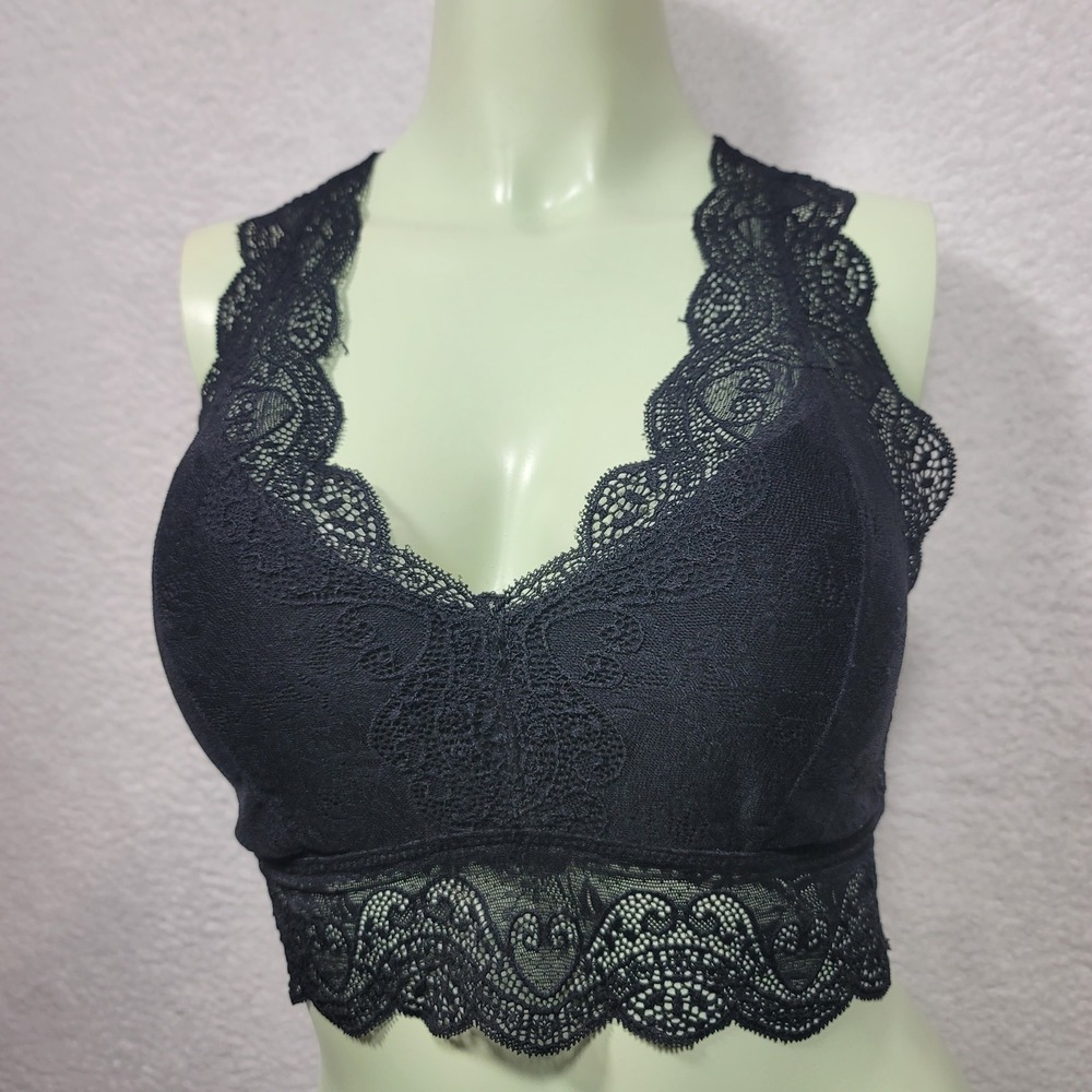 Zenna Outfitters Black Lace Racerback Bralette Scalloped Trim